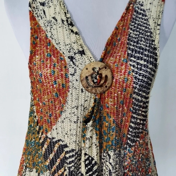 Paradise Asymmetrical Brown Red Orange‎  Turquoise Abstract PrintDuster Cover Up - Picture 11 of 12